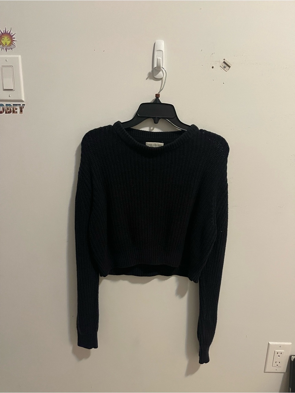 Urban Outfitters Black Cropped Crewneck Sweater